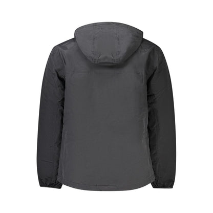 Back view of Napapijri Black Polyamide Men Jacket with hood and sleek design.
