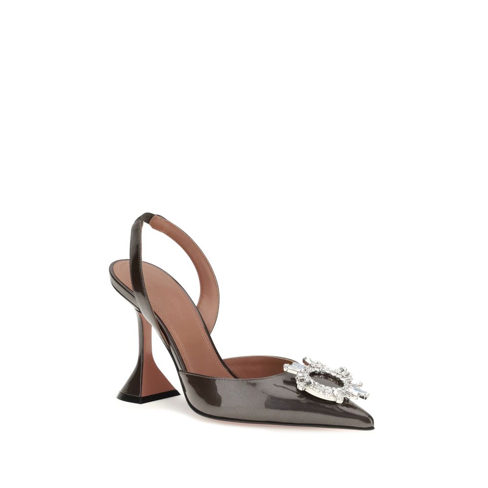 Amina Muaddi Brown Calf Leather Bos Taurus Pumps