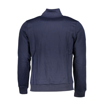 Gianmarco Venturi Blue Cotton Sweatshirt with long sleeves, fleece fabric, zipper, embroidery, and logo