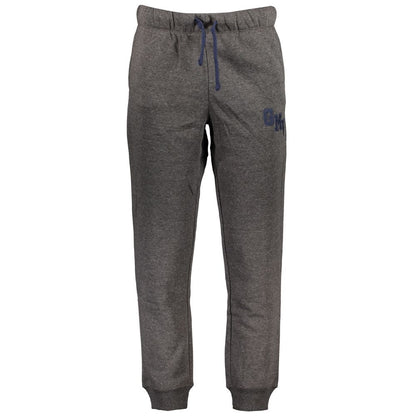 Gianmarco Venturi Gray Cotton Pant - Sports Trousers with Fleece, Elastic Waist, Lace Ties, 3 Pockets, Ankle Cuff, Embroidery Logo