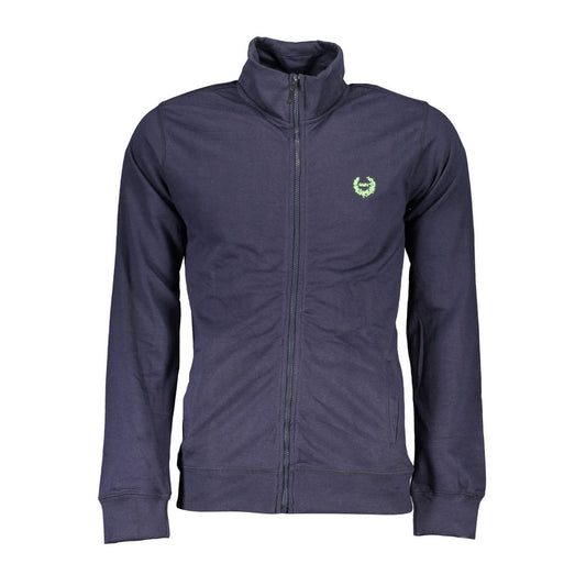 Gianmarco Venturi Blue Cotton Sweatshirt featuring long sleeves, zip, embroidered logo, and contrasting details. Perfect for casual wear.
