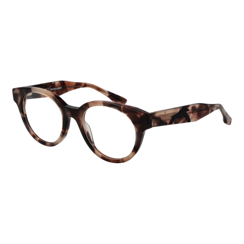 Trussardi Brown Acetate Glasses (Frames) unisex full-rim browline style with demo plastic lenses and spring hinge in brown color.