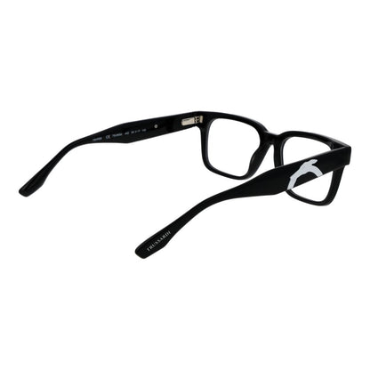 Trussardi Black Acetate Glasses (Frames) featuring full-rim black acetate design with rectangle shape and spring hinge for unisex use.