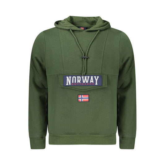 Norway 1963 Green Cotton Sweatshirt with hood, central pocket, zip, velcro closure, applique, and logo showing the word 'NORWAY'.