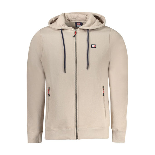 Norway 1963 Beige Cotton Sweatshirt with hood, 2 zip pockets, embroidery, and logo detail. Long-sleeved hoodie for casual wear.