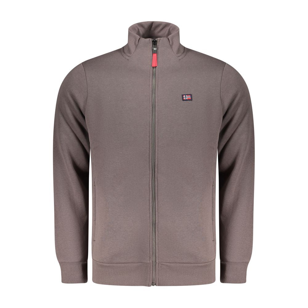 Norway 1963 Brown Cotton Sweatshirt with 2 zip pockets, applique logo, and long sleeves.