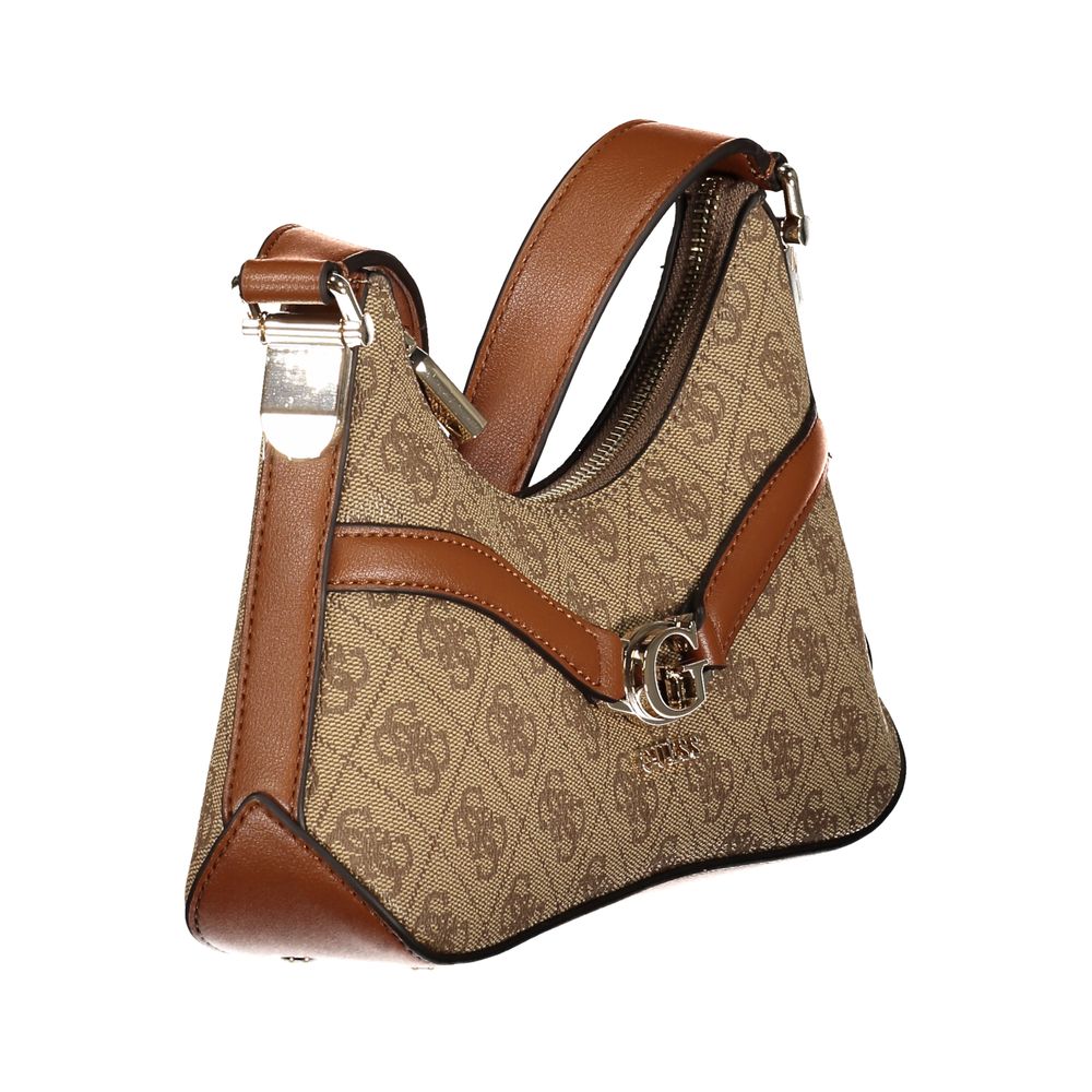 Guess Jeans Beige Polyethylene Handbag with contrasting details, zip closure, protective feet, and logo on the side.