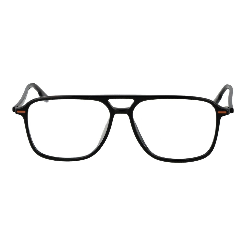Ermenegildo Zegna Black Acetate Glasses (Frames) in full-rim aviator style, featuring demo lenses and black acetate frame.