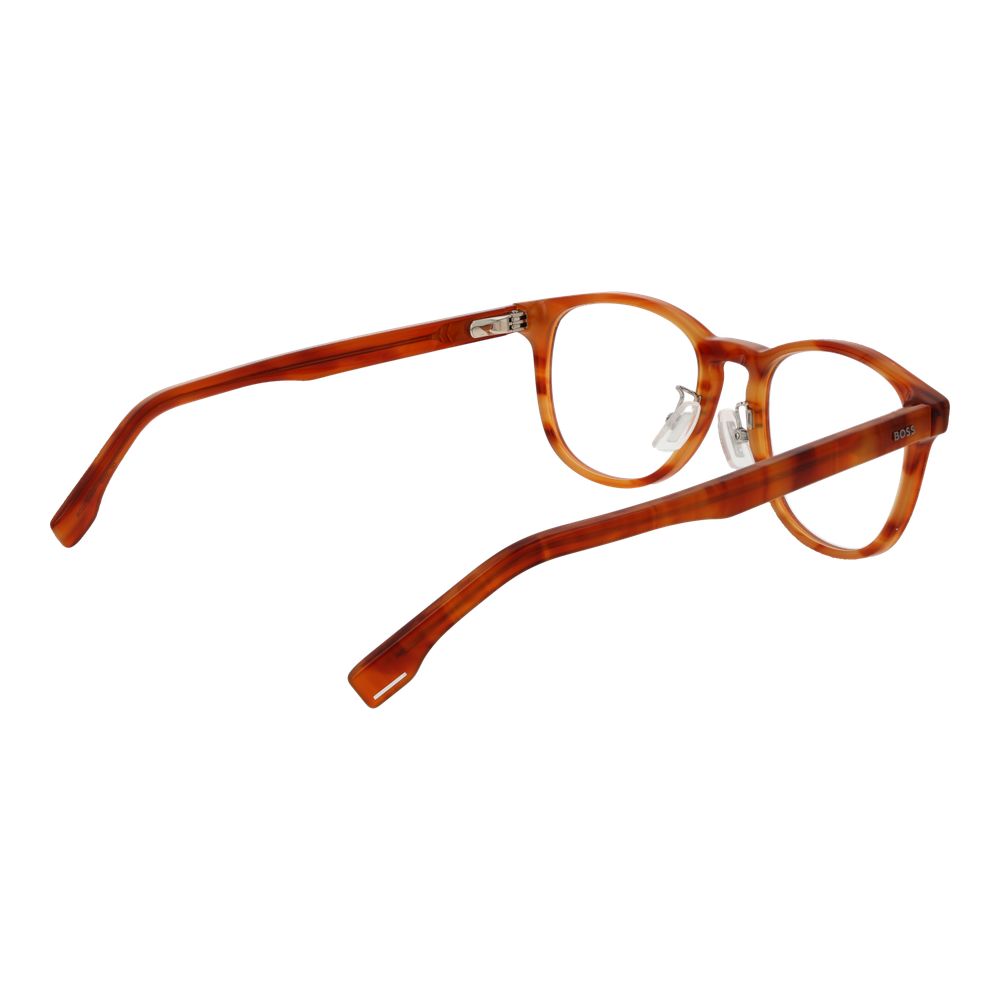Hugo Boss Brown Acetate Glasses (Frames) with full-rim panto style, acetate frame, demo lenses, and spring hinge design for men.