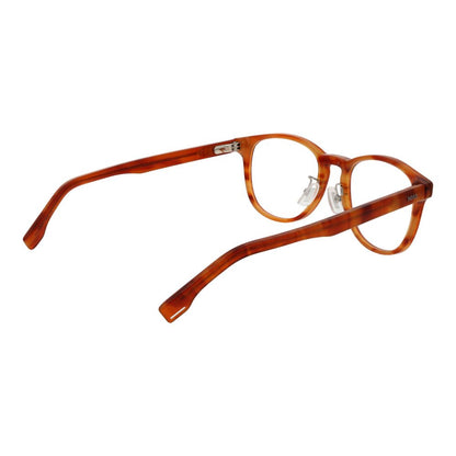 Hugo Boss Brown Acetate Glasses (Frames) with full-rim panto style, acetate frame, demo lenses, and spring hinge design for men.