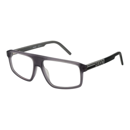 Hugo Boss Gray Acetate Glasses (Frames) in full-rim rectangle style with branded case included. Lenses width 56mm, adjustable spring hinge temples.