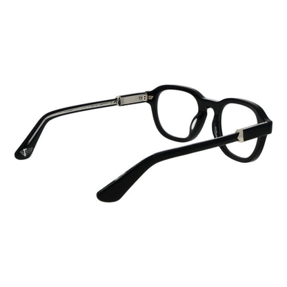Police Black Cellulose Acetate Glasses (Frames) for men with full-rim style and panto design, featuring demo plastic lenses.
