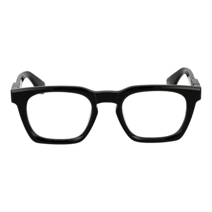 Police Black Cellulose Acetate Glasses (Frames), full-rim, square style with demo lenses for men, includes case.