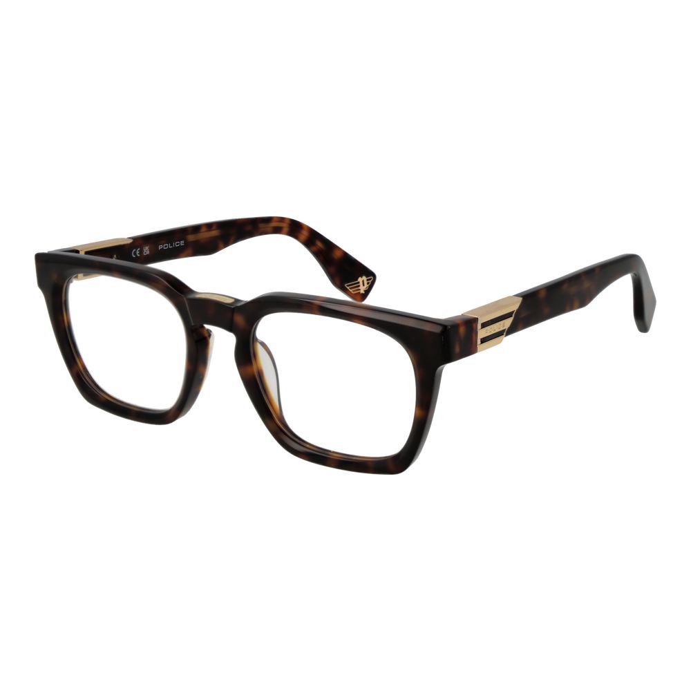 Police Brown Cellulose Acetate Glasses (Frames) with full-rim square design for men, featuring a stylish brown frame.