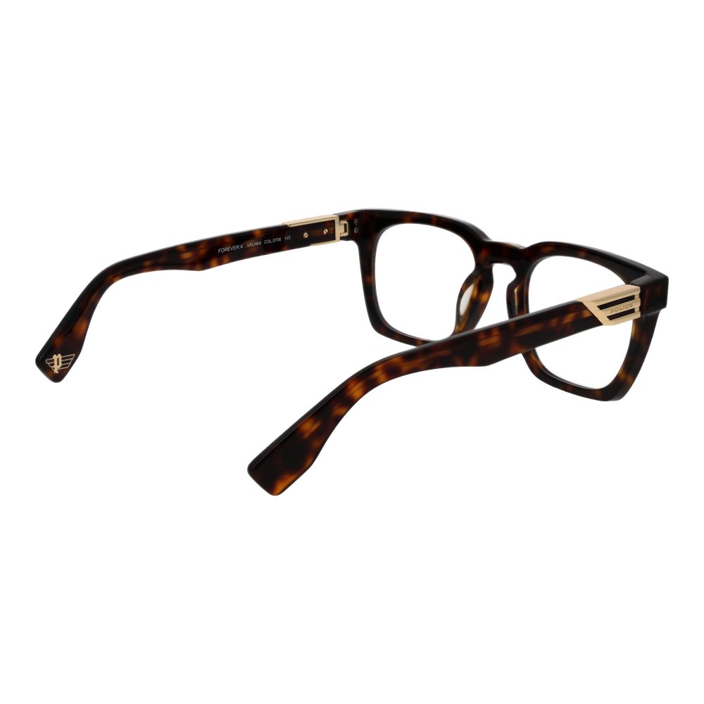 Police Brown Cellulose Acetate Glasses (Frames) with full-rim, square style. Brown frame and demo lenses, size 53-22-145, for men.