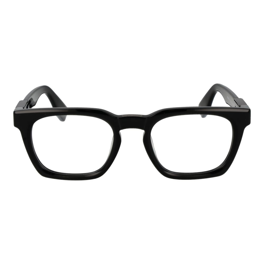 Police Black Cellulose Acetate Glasses (Frames) with full-rim style for men, featuring black rectangle frames and demo lenses.