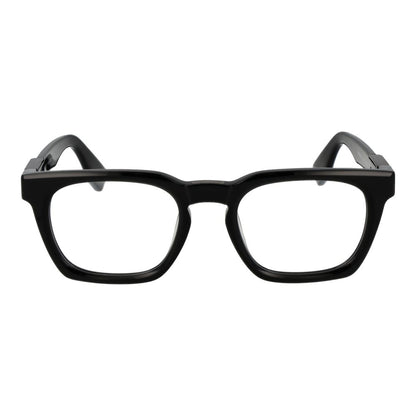 Police Black Cellulose Acetate Glasses (Frames) with full-rim style for men, featuring black rectangle frames and demo lenses.