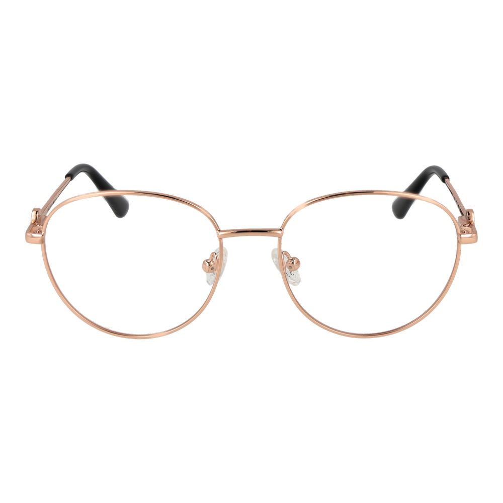 Alt Tag: Guess Rose Gold Metal Glasses (Frames) full-rim Panto style with demo lenses for women.