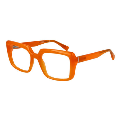Guess Orange Stainless Steel Glasses (Frames) - square full-rim unisex design with demo lenses, branded case included.