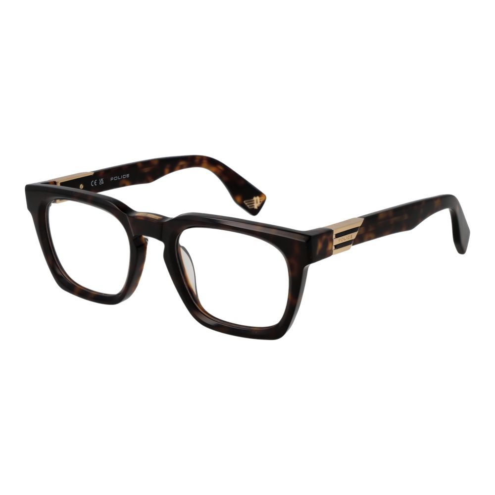 Police Brown Cellulose Acetate Glasses (Frames) for men, full-rim square design, brown color, cellulose acetate material.