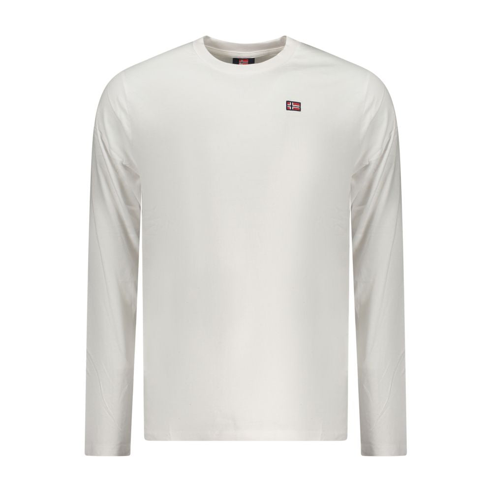 Norway 1963 White Cotton Men T-Shirt with long sleeves and crew neck, featuring sophisticated applique detailing and brand logo.