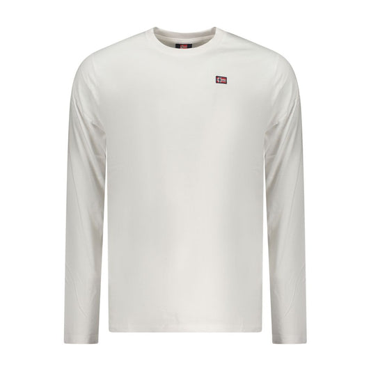 Norway 1963 White Cotton Men T-Shirt with long sleeves and crew neck, featuring sophisticated applique detailing and brand logo.