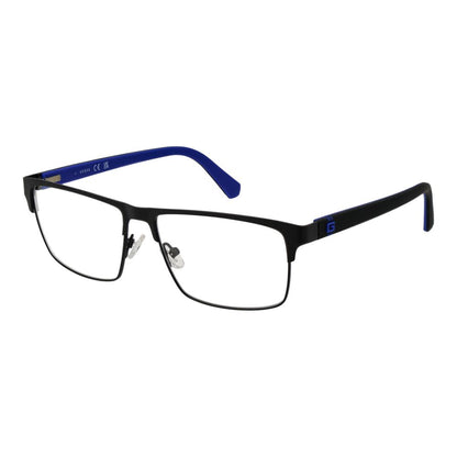 Guess Black Metal Glasses (Frames) for men, full-rim rectangular design, black metal frame with demo lenses, includes branded case.