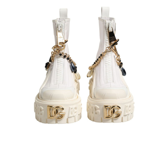 Dolce & Gabbana White Leather Rubber Logo Ankle Boots Shoes