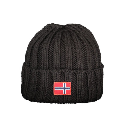 Norway 1963 Black Marabou Men Cap with logo emblem on knit texture, contemporary style and classic elegance blend for bold fashion statement.