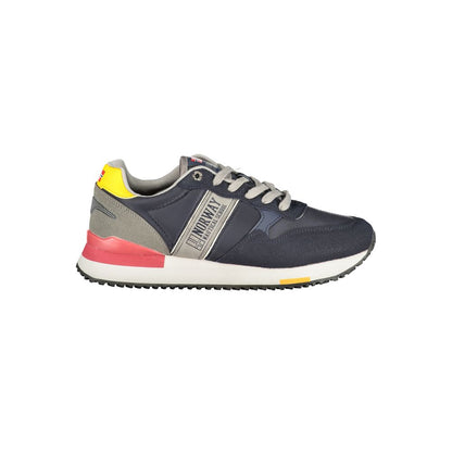 Norway 1963 Blue Polyester Men Sneaker with vibrant design and contrasting details for modern style.
