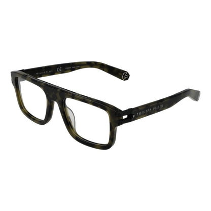 Philipp Plein Green Titanium Glasses (Frames) for men, full-rim square style with demo lenses, green titanium frame, size 53-20-145.