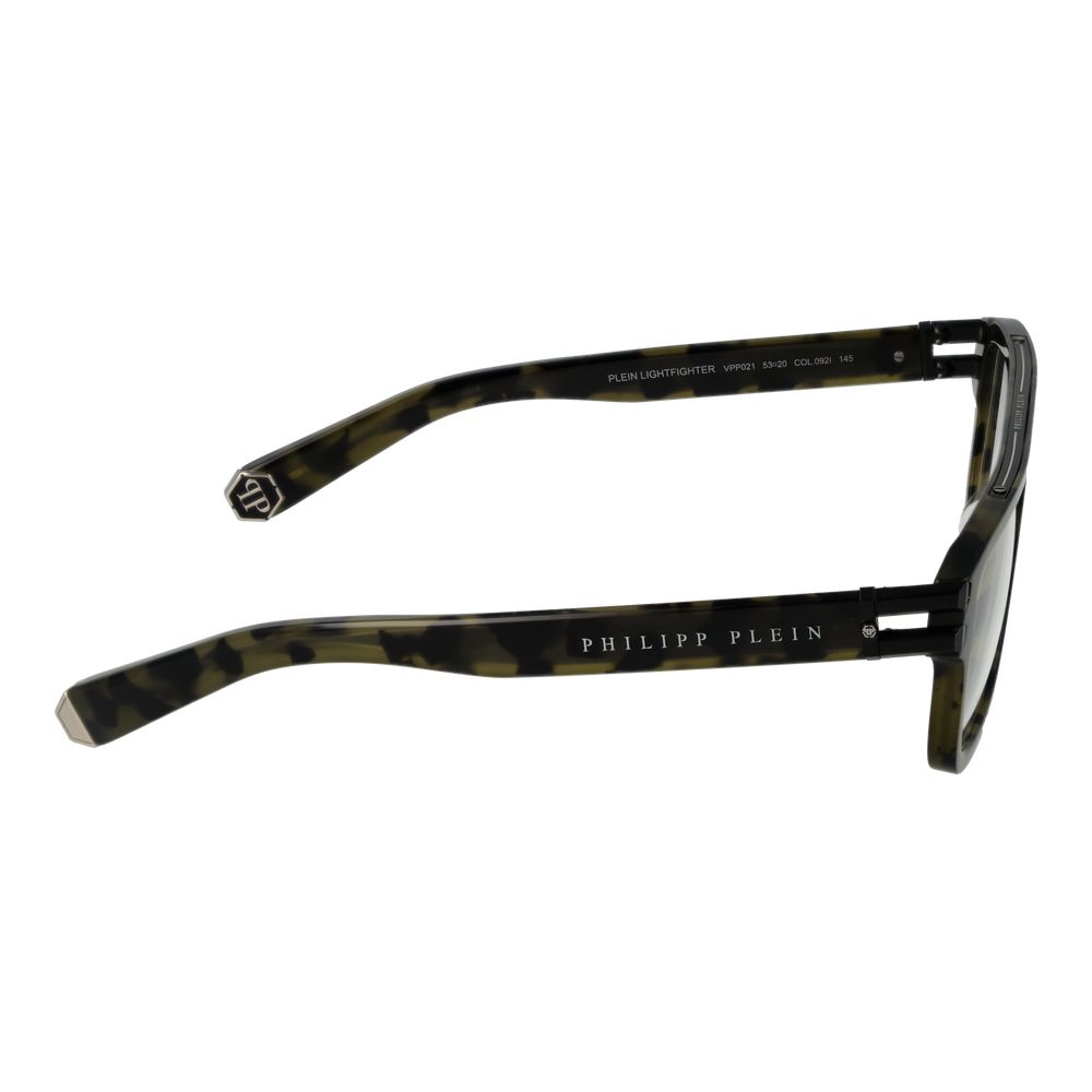 Side view of Philipp Plein Green Titanium Glasses (Frames) showcasing the trendy full-rim square design and branded detailing.