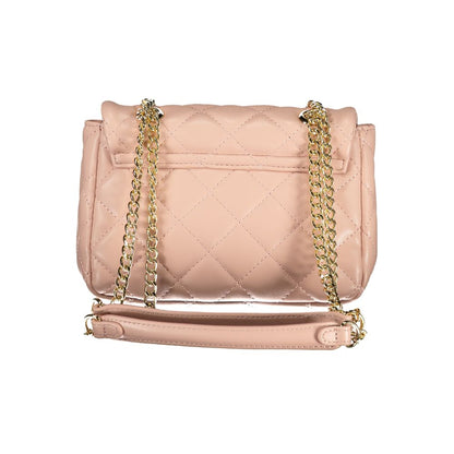 Mario Valentino Pink Polyethylene Women Handbag with gold chain and quilted design, eco-friendly fashion accessory with secure clip closure.