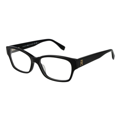 Tommy Hilfiger Black Acetate Glasses (Frames) for women, full-rim rectangle style with demo lenses, includes branded case.