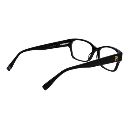 Tommy Hilfiger Black Acetate Glasses (Frames) for women, full-rim rectangle style with demo plastic lenses and spring hinge.