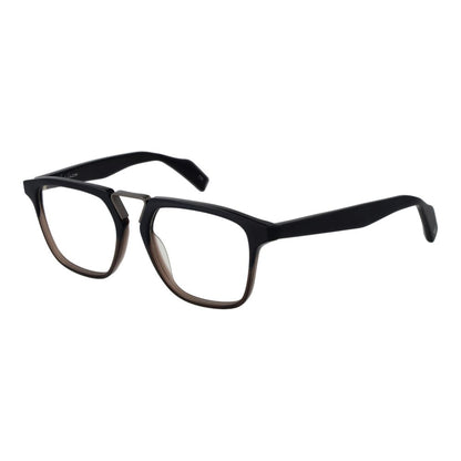Yohji Yamamoto Black Plastic Glasses (Frames), men's full-rim, rectangle style with black plastic frame and demo lenses.