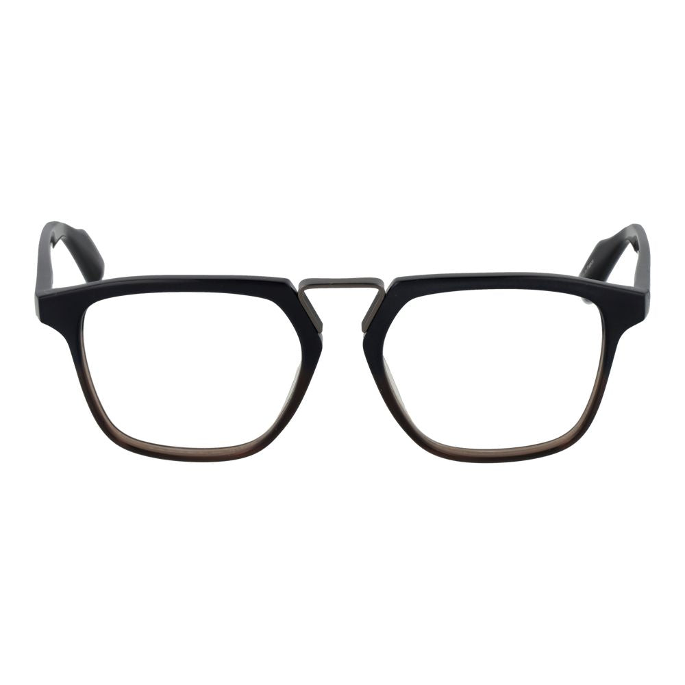 Yohji Yamamoto Black Plastic Glasses (Frames) for men, full-rim rectangle style with 53mm plastic demo lenses, black color, 145mm frame width.