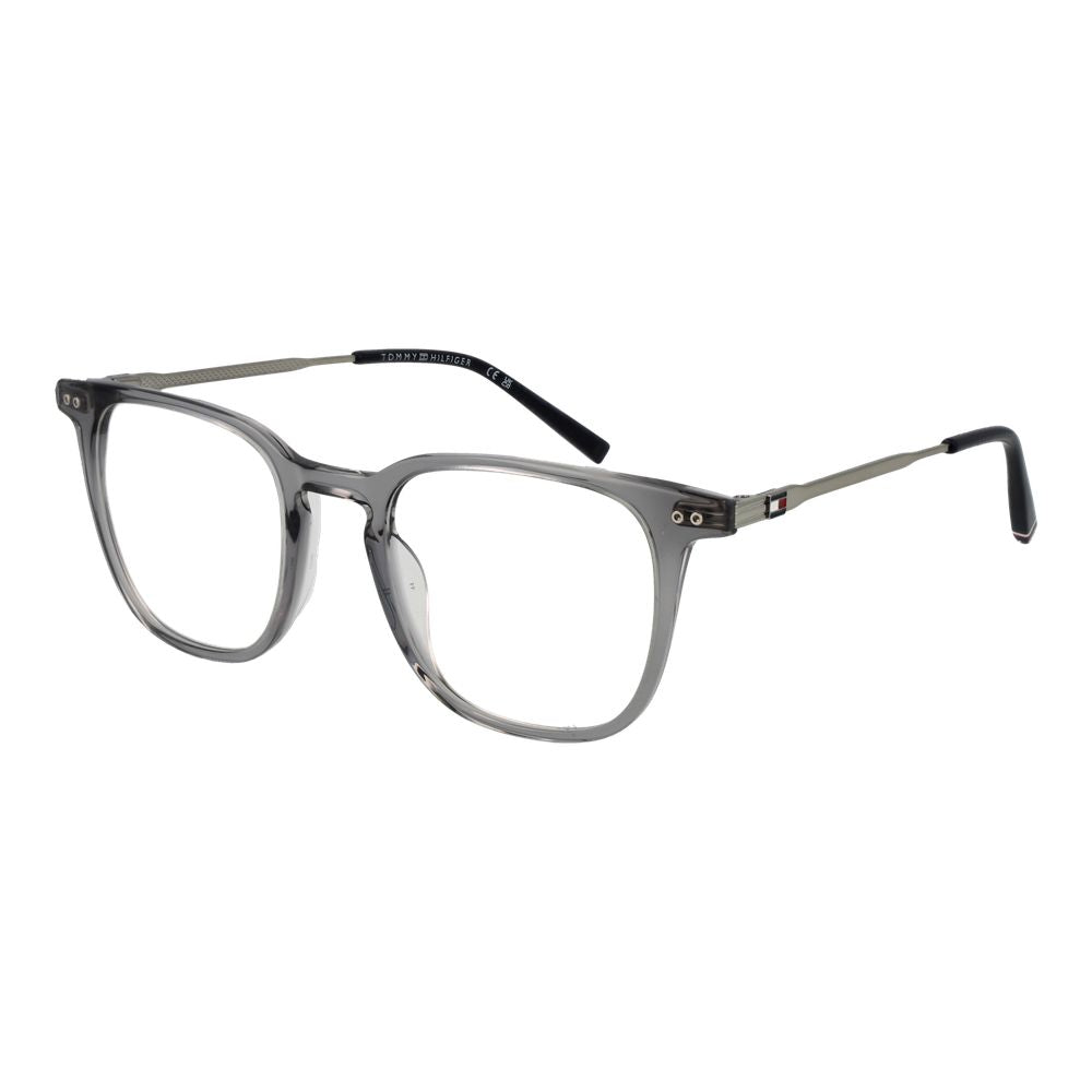Tommy Hilfiger Gray Acetate Glasses (Frames) with full-rim rectangle style for men, featuring a sleek design without lenses effects.