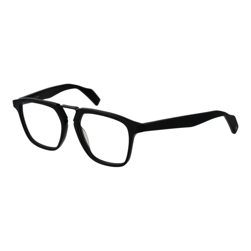 Yohji Yamamoto Black Plastic Glasses (Frames) with full-rim rectangle style for men, demo lenses included, 53mm x 44mm size.