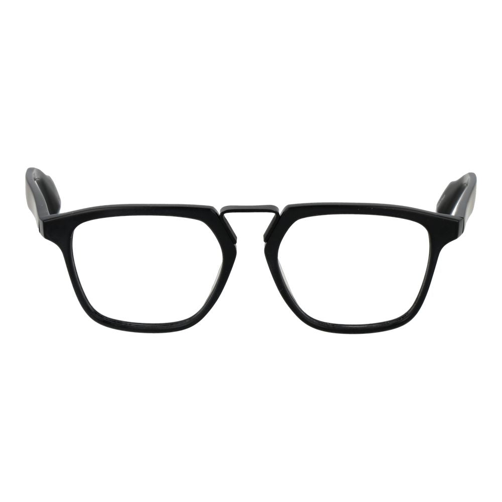 Yohji Yamamoto Black Plastic Glasses (Frames) for men with full-rim rectangle design, demo lenses, and soft case included.
