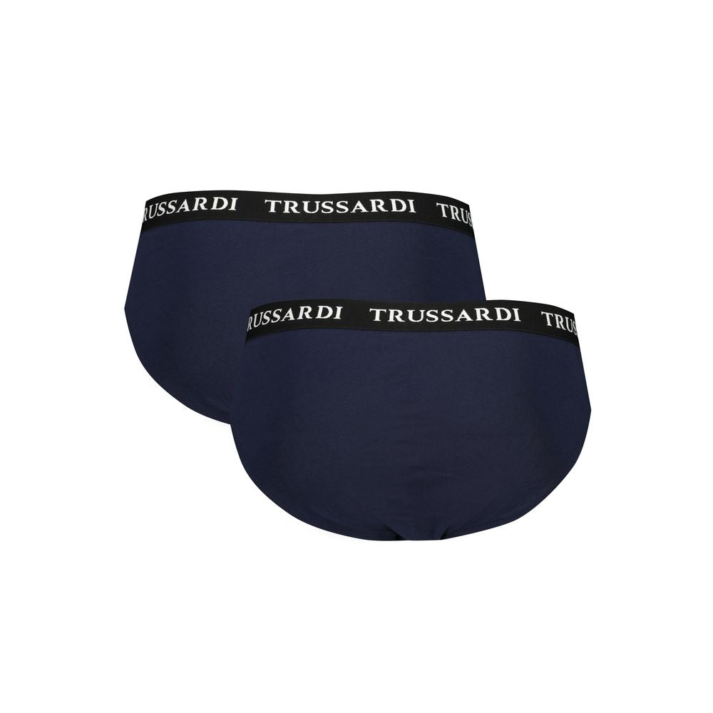 Trussardi Blue Cotton Underwear bi-pack with branded elastic waistband and logo print.