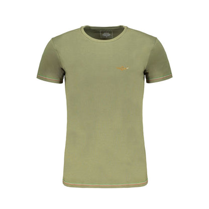 Aeronautica Militare Green Cotton T-Shirt with logo, short sleeves, and crew neck. Perfect for casual wear.