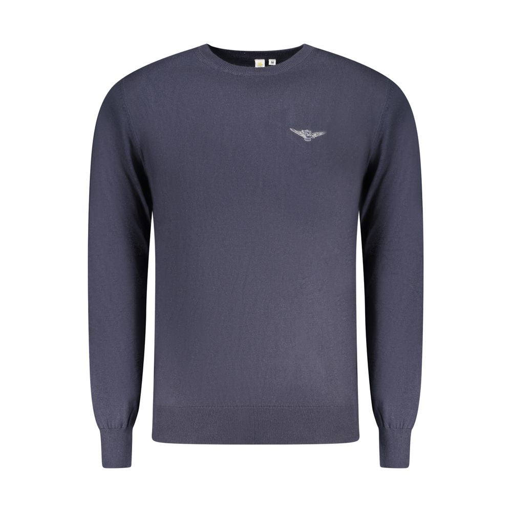 Accademia Militare Blue Cotton Men Sweater featuring embossed logo and crew neck design.