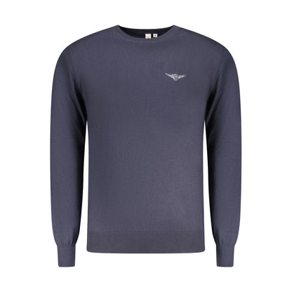 Accademia Militare Blue Cotton Men Sweater featuring embossed logo and crew neck design.