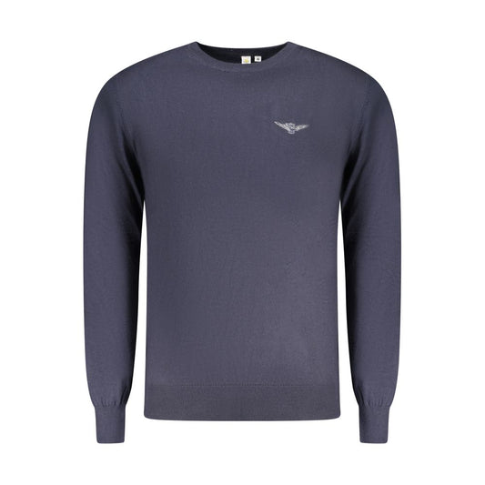 Accademia Militare Blue Cotton Men Sweater featuring embossed logo and crew neck design.