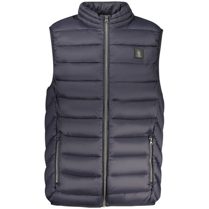 Marina Yachting Blue Polyamide Men Jacket with logo, sleeveless design, and zipper pockets for nautical style and functionality.