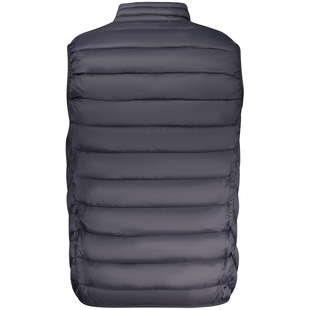 Back view of the Marina Yachting Blue Polyamide Men Jacket showcasing the sleeveless design and quilted detailing.