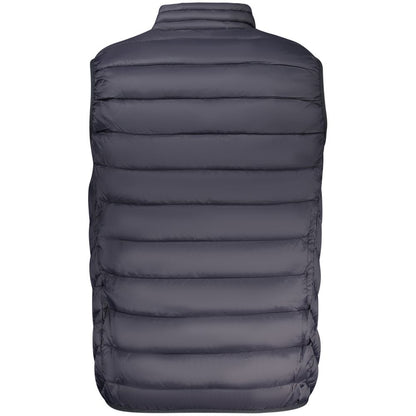 Back view of the Marina Yachting Blue Polyamide Men Jacket showcasing the sleeveless design and quilted detailing.