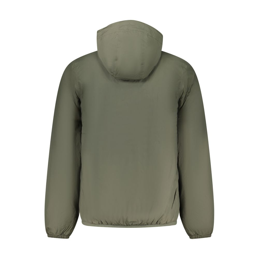 K-WAY Green Polyamide Men Jacket rear view with hood for outdoor adventures
