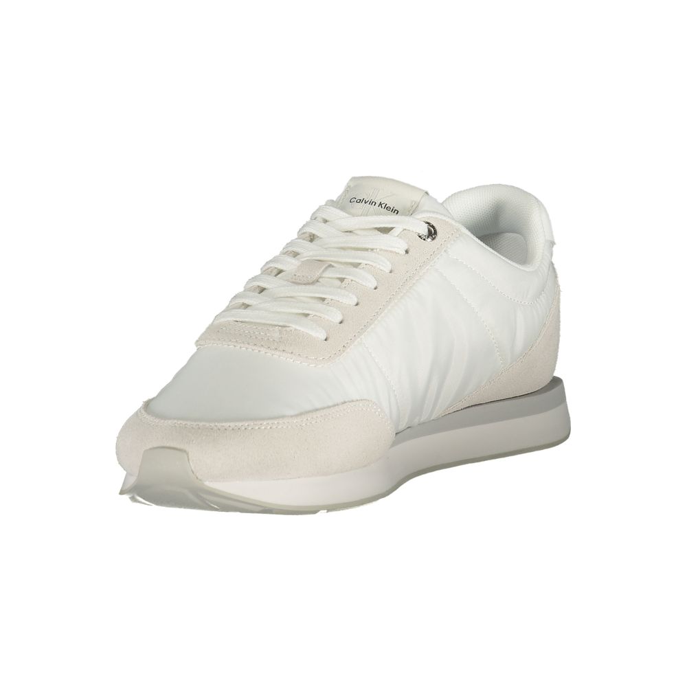 Calvin Klein White Polyester Men Sneaker with grey accents and removable footbed for modern style and comfort.